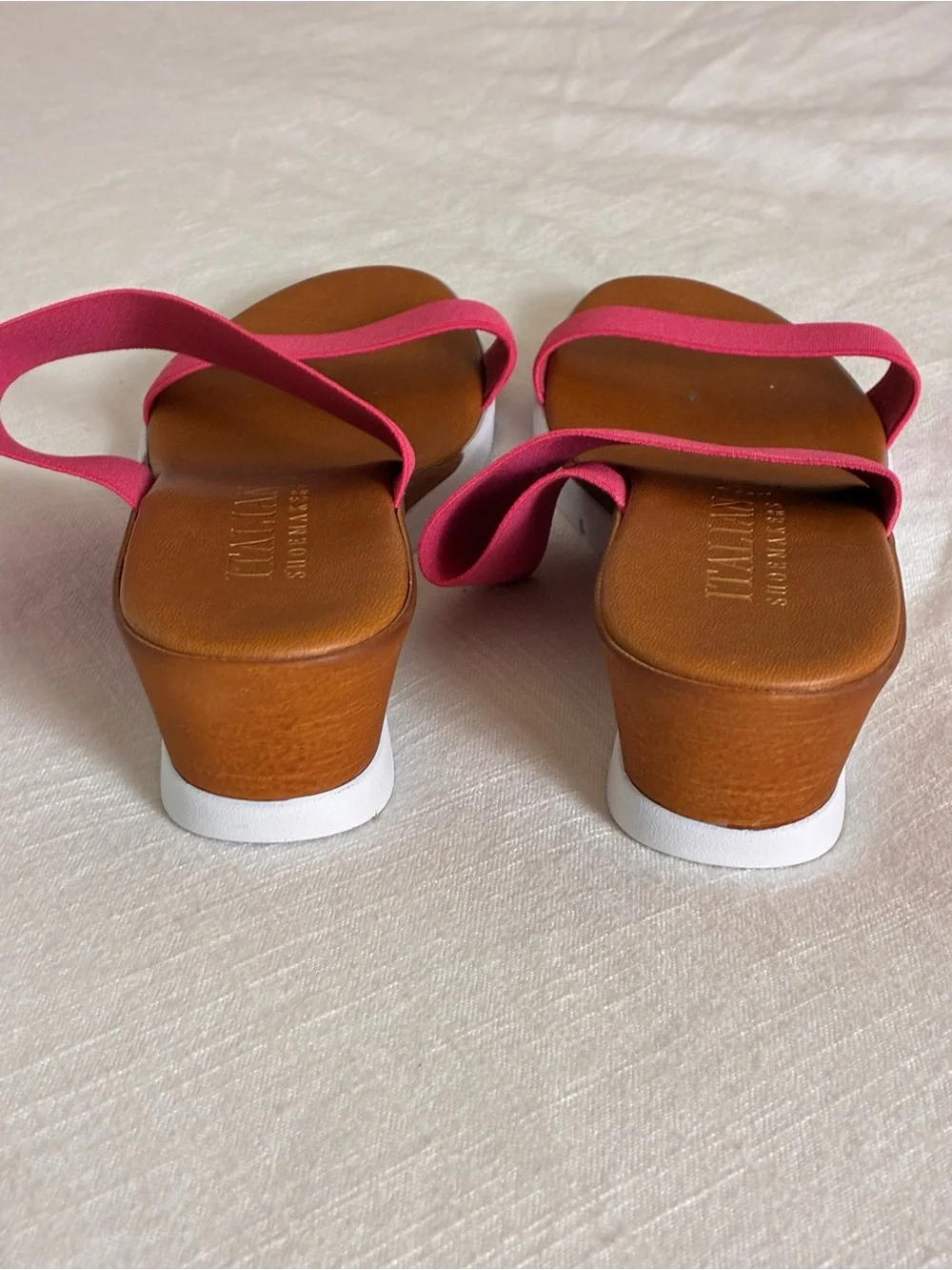 Italian Shoemakers | Like new pink stretch chic  2 strap wedge sandals size 8